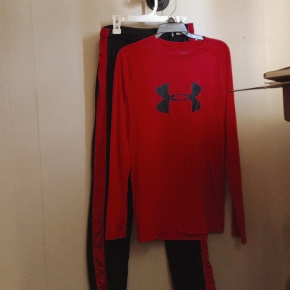 Youth long sleeve Red Under Armour HeatGear Shirt & BCG  brand Jogging Pants